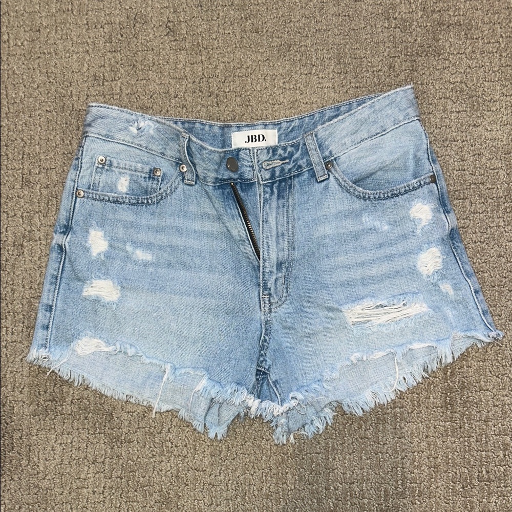 Just Black Light Blue Frayed Jean Shorts